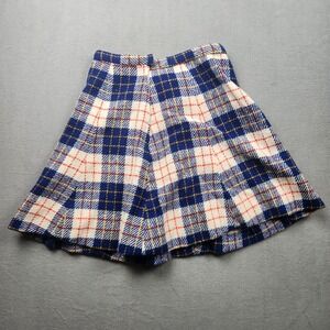 Vintage 1970's Plaid Mini Skirt Blue White Red A-Line High Waisted Tartan 25 W